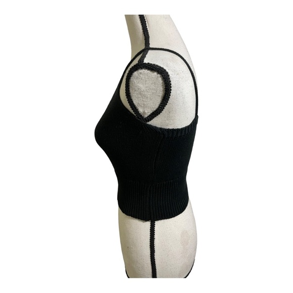 Italian womens V-neck knit crop top black baumwolle cotton size Small - Picture 6 of 10